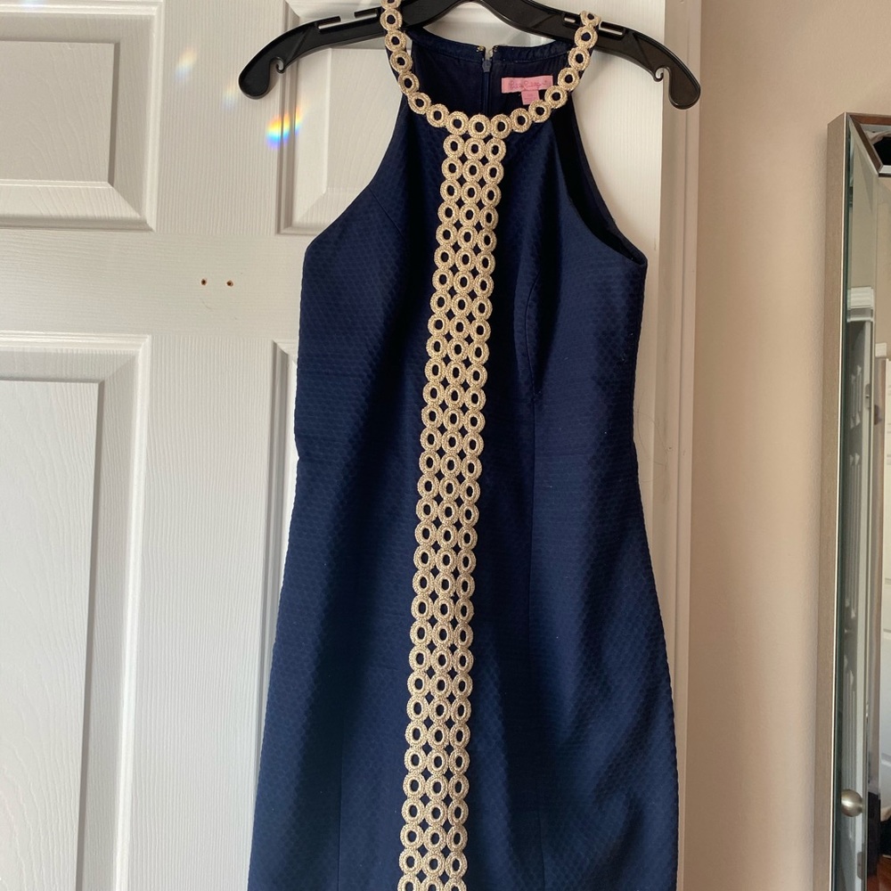Lily Pulitzer navy/gold trim dress